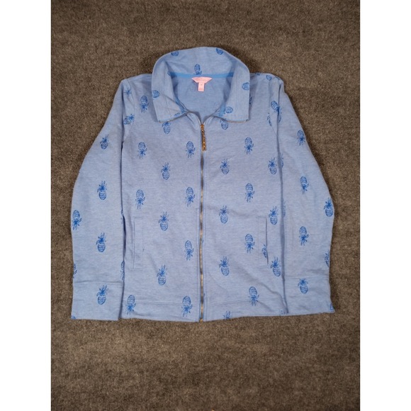 Lilly Pulitzer Jackets & Blazers - Vintage Lilly Pulitzer Zip Up Women's Jacket Medium Light Blue Pineapple Print
